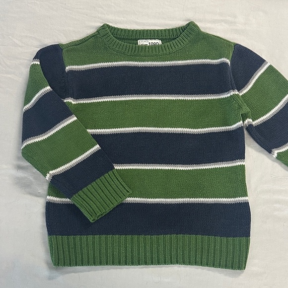 Place - Green and Navy Striped Crewneck Sweater - Picture 1 of 3